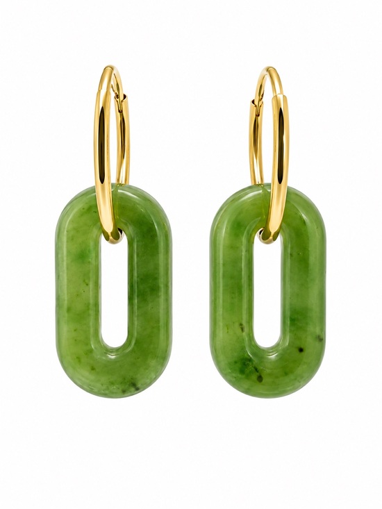 Venus and Vulcan Jewelry - Jade Dangle Hoops (#E114)
